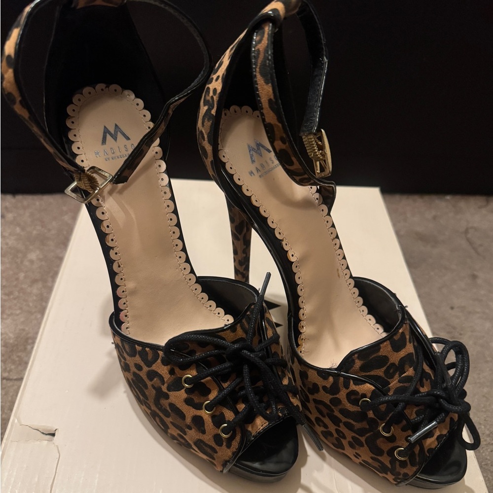 Madison Leopard Print Heels with Black Details